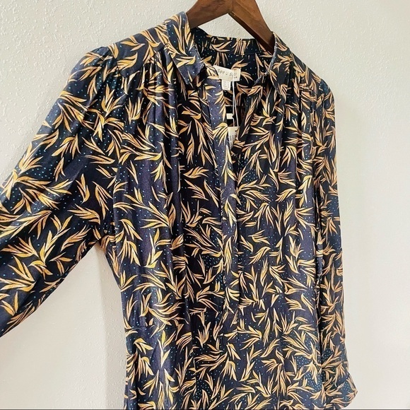 NWT See U Soon Navy Leaf Print Long Sleeve Maxi Dress - Picture 6 of 14